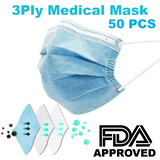 50Pcs Medical Surgical Face Mask 3 Ply Layer Protective Anti Bacterial Dust Filter