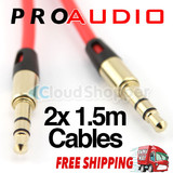 Pro Red 1.5m Gold Tip Aux Cable Stereo Audio 3.5mm Input Cord Male to Male mp3 p