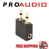 Airplane Airline Headphone Gold Plated Adapter For Audio Jack 2 Plug Air Plane Connector