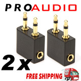 2x Airplane Airline Headphone Gold Plated Adapter For Audio Jack 2 Plug Air Plane Connector