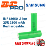 2X Samsung INR 18650 25R 2500mAh 20A HIGH CURRENT Flat Top with Carry Box