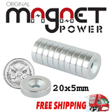10x Strong Round Disc Magnets Ring Hole Rare Earth Neodymium Magnet 20 x 5mm