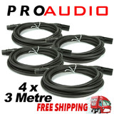 4 x 3m 3-Pin XLR Balanced Audio Extension Cable Microphone Lead Mic Cord Cannon Plug