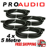 4 x 5m 3-Pin XLR Balanced Audio Extension Cable Microphone Lead Mic Cord Cannon Plug
