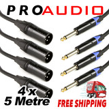 4x 5m Microphone Cable Lead 6.5mm 1/4 inch Unbalanced Male to XLR Male Mic Plug