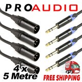 4x 5m Microphone Cable Lead 6.5mm 1/4 inch Balanced Male to XLR Male Mic Plug