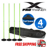 Agility Slalom Training Poles With Turf Base 2 Section Fluorescent Green 4 Pack