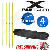 4x Spike Agility Slalom Training Poles With Spike Base 2 Section Fluorescent Yellow