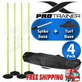 4x Agility Slalom Training Poles With Turf + Spike Base Fluorescent Yellow