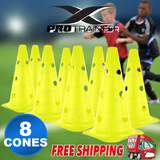 8 Pack Fluro Yellow Fitness Agility Sports Training Markers Cones Soccer Rugby