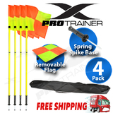 4x Soccer Corner Flag Poles With Spring Loaded Removable Spike Fluorescent Yellow