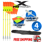 4x Soccer Corner Flag Poles With Spring Loaded Removable Spike Fluorescent Yellow