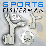 2x Alloy Rod Holder - Strong Marine Cast Aluminium Fishing with Rail Bracket Mount