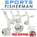 4x Alloy Rod Holder - Strong Marine Cast Aluminium Fishing with Rail Bracket Mount