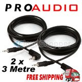 2 x Pro Black 3m metre Aux Cable Stereo Audio 3.5mm Input Cord Male to Male mp3 phone