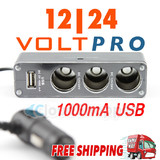 3 Way Splitter Car Cigarette Lighter Socket Adapter Charger DC 12V + USB