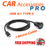 1M Car Dash board Flush Mount TYPE-C Male to USB Female Socket Extension Panel Cable