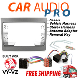 VY-VZ COMMODORE 2DIN GREY FACIA FASCIA KIT + WIRING HARNESS + ANTENNA ADAPTOR