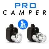 Push Lock Latch Knob (Chrome) 5 PACK - Caravan Motorhome Boat - Drawer Cupboard