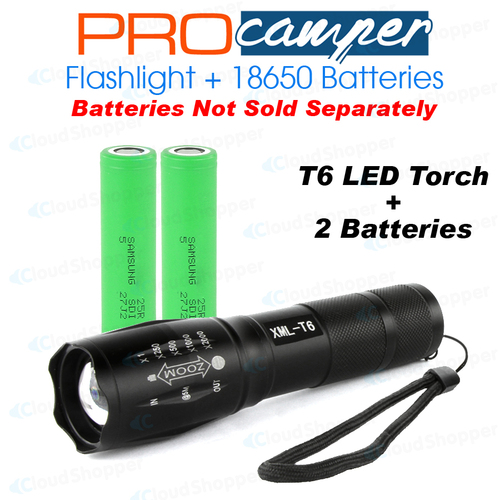 Flashlight + Batteries 2500mAh Lithium Li-Ion 3.7v Rechargeable Battery [Package: Flashlight + 2 x Batteries]