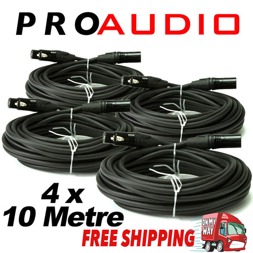 4x 10m 3-Pin XLR Balanced Audio Extension Cable Microphone Lead Mic Cord Cannon Plug