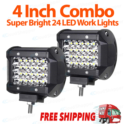 Pair 4 inch Work Lights Spot Flood 24 LED Light Bar Reverse 4WD 12V 24V Spread