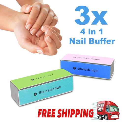 3x 4 Way Nail Art Buffing Block Sanding File Shiner Shape Buffer Manicure Tool