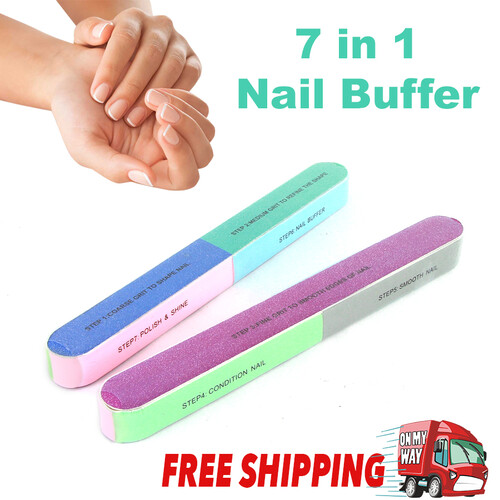 1x 7 Way Professional Natural Nail File Straight Buffer Sanding Buffering Block