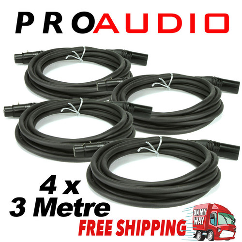 4 x 3m 3-Pin XLR Balanced Audio Extension Cable Microphone Lead Mic Cord Cannon Plug