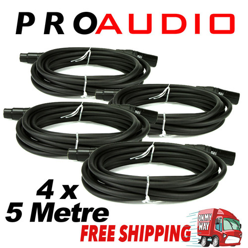 4 x 5m 3-Pin XLR Balanced Audio Extension Cable Microphone Lead Mic Cord Cannon Plug