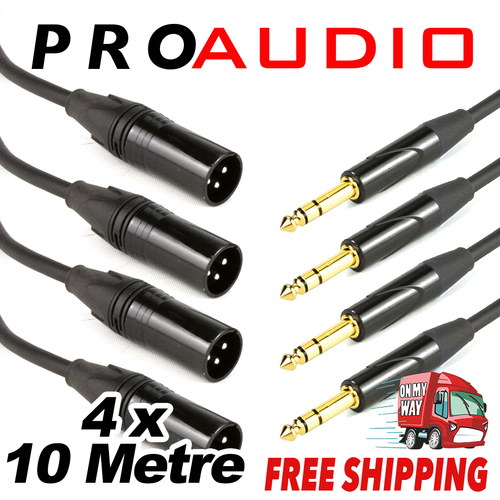 4x 10m Microphone Cable Lead 6.5mm 1/4 inch Balanced Male to XLR Male Mic Plug