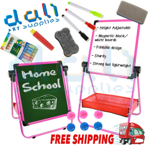 Kids Childrens Aluminium Art Easel Activity Magnetic Whiteboard Blackboard
