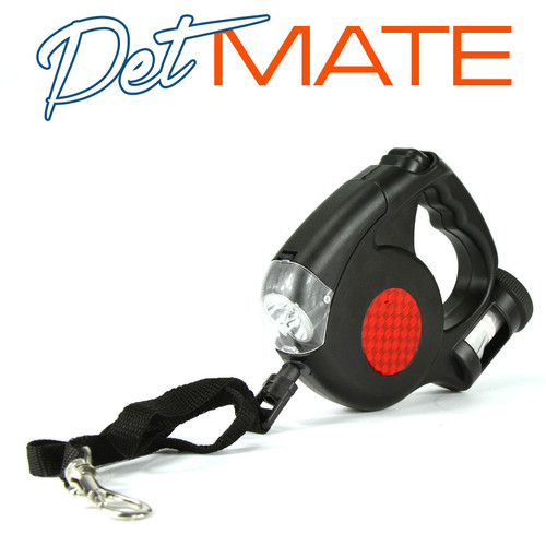 Retractable 4.5m Dog Leash With 3 LED Light and 15 Dog Waste Bags - Black