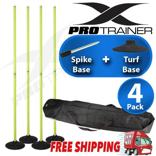 4x Agility Slalom Training Poles With Turf + Spike Base Fluorescent Yellow