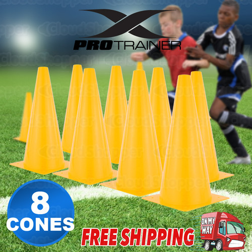 8 Pack Yellow Fitness Agility Sports Training Markers Cones Soccer Rugby