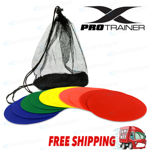 23cm Flat Rubber Agility Marker Cones 10 Pack Blue, Green, Orange, Red, Yellow