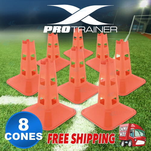 8 Pack Fluro Orange Fitness Agility Sports Training Markers Cones Soccer Rugby
