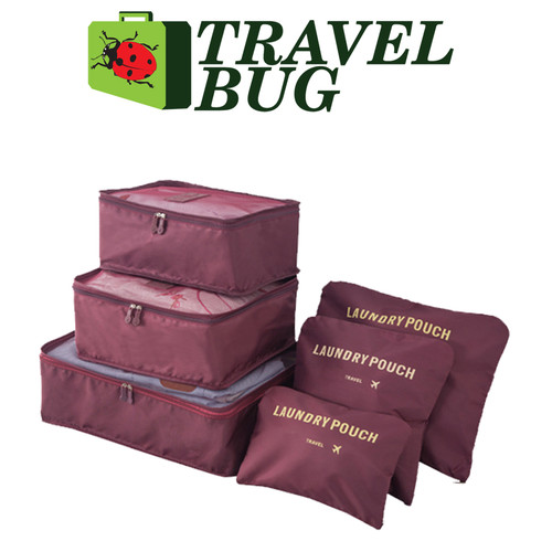6 Piece Luggage Bag Set - Claret Red