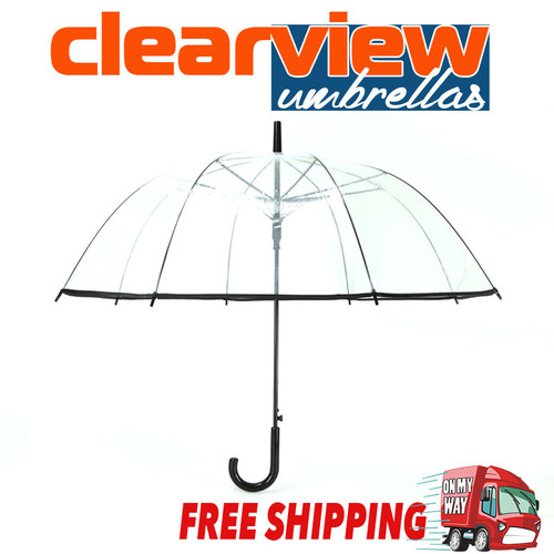 Black Birdcage Clear Dome Umbrella Wedding Rain Transparent Parasol Automatic 