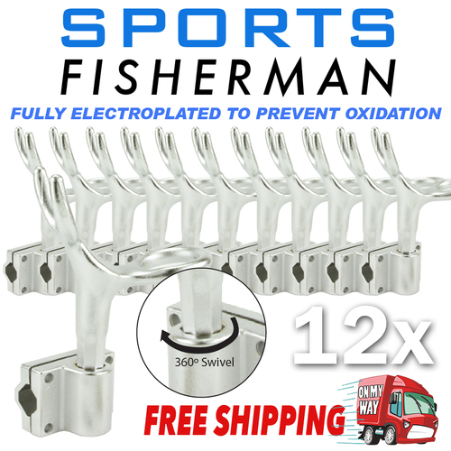 12x Alloy Rod Holder - Strong Marine Aluminium Fishing with Rail Bracket Mount