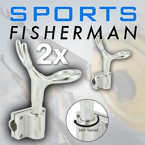 2x Alloy Rod Holder - Strong Marine Cast Aluminium Fishing with Rail Bracket Mount