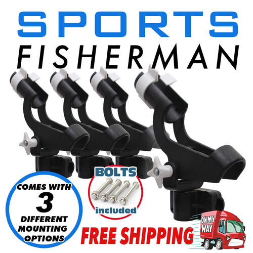 4x Fishing Rod Holder Boat Mount Rack Kayak Adjustable Side Tackle Black Marine